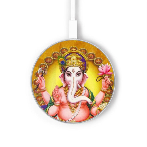 S0896 Ganesh Seigneur Dieu hindou Chargeur sans fil 15W Type-C iPhone Android Station de charge à lumière LED