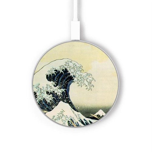 S1040 Hokusai La grande vague de Kanagawa Chargeur sans fil 15W Type-C iPhone Android Station de charge à lumière LED