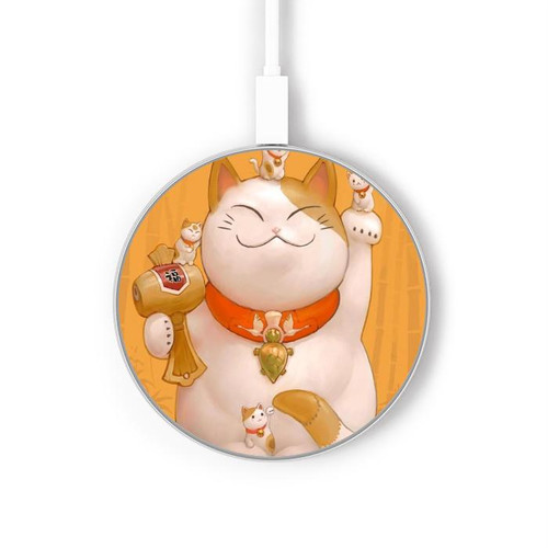 S1217 Maneki Neko Lucky Cat Chargeur sans fil 15W Type-C iPhone Android Station de charge à lumière LED