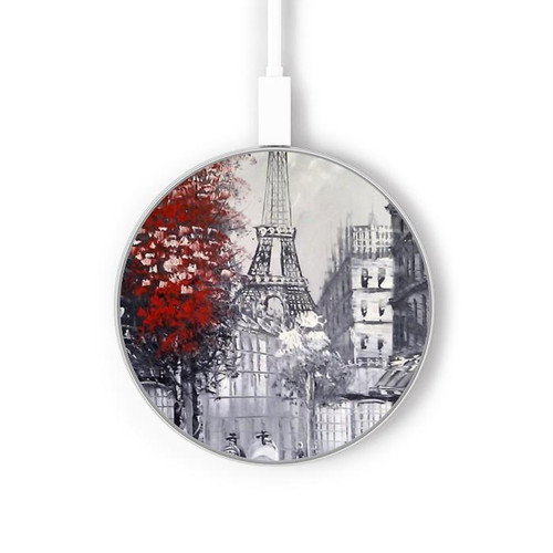 S1295 Peinture Eiffel de Paris Chargeur sans fil 15W Type-C iPhone Android Station de charge à lumière LED
