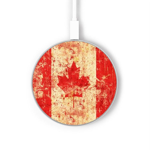 S1603 Drapeau du Canada Vieux Millésime Chargeur sans fil 15W Type-C iPhone Android Station de charge à lumière LED