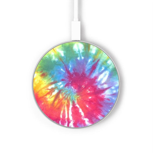 S1697 Tie Dye coloré imprimé graphique Chargeur sans fil 15W Type-C iPhone Android Station de charge à lumière LED