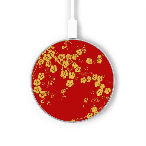 S2050 fleur de Cerisiers chinois imprimé graphique Chargeur sans fil 15W Type-C iPhone Android Station de charge à lumière LED