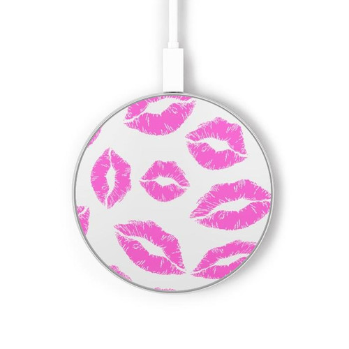 S2214 Bisous Lèvres roses Chargeur sans fil 15W Type-C iPhone Android Station de charge à lumière LED