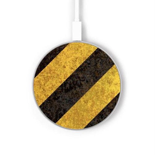 S2231 Noir et Jaune Ligne de risque rayé Chargeur sans fil 15W Type-C iPhone Android Station de charge à lumière LED