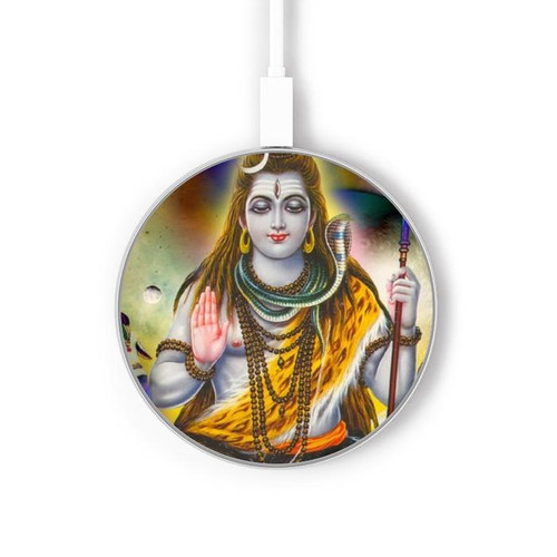S2287 Seigneur Shiva dieu hindou Chargeur sans fil 15W Type-C iPhone Android Station de charge à lumière LED