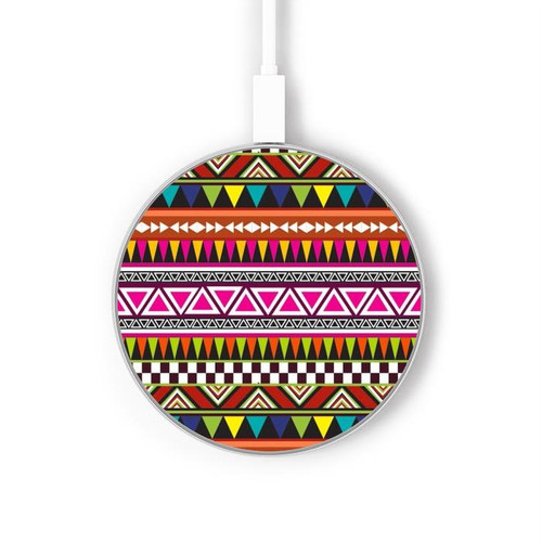 S2292 Motif tribal aztèque Chargeur sans fil 15W Type-C iPhone Android Station de charge à lumière LED