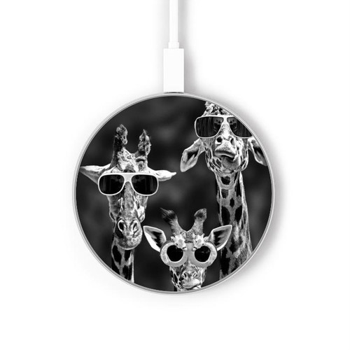 S2327 Girafes avec lunettes de soleil Chargeur sans fil 15W Type-C iPhone Android Station de charge à lumière LED