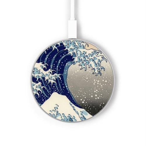 S2389 Hokusai La grande vague de Kanagawa Chargeur sans fil 15W Type-C iPhone Android Station de charge à lumière LED
