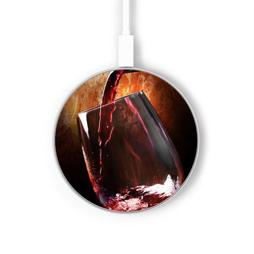 S2396 Rouge Bouteille de vin et le verre Chargeur sans fil 15W Type-C iPhone Android Station de charge à lumière LED