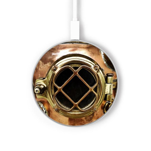 S2412 Mer Profonde Casque millésimé plongée sous-marine Chargeur sans fil 15W Type-C iPhone Android Station de charge à lumière LED