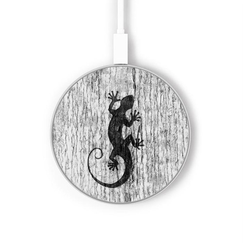 S2446 Gecko bois imprimé graphique Chargeur sans fil 15W Type-C iPhone Android Station de charge à lumière LED