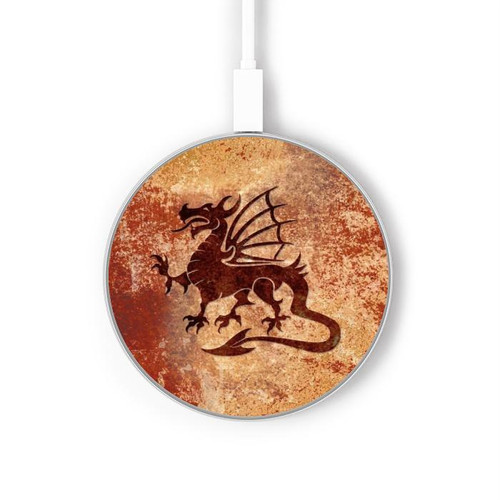 S2485 Dragon métal Texture imprimé graphique Chargeur sans fil 15W Type-C iPhone Android Station de charge à lumière LED