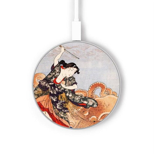 S2496 Japon Art Utagawa Kuniyoshi Tamatori Chargeur sans fil 15W Type-C iPhone Android Station de charge à lumière LED