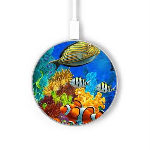 S2568 Mer Poissons marins Coraux Sous-marine Océan Chargeur sans fil 15W Type-C iPhone Android Station de charge à lumière LED