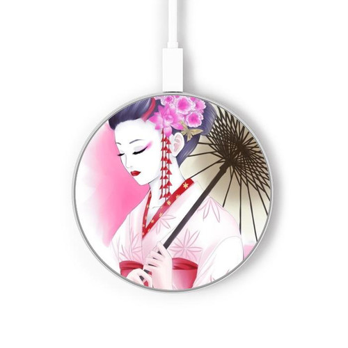 S2579 Traditionnelle japonaise Geisha Kimono Chargeur sans fil 15W Type-C iPhone Android Station de charge à lumière LED