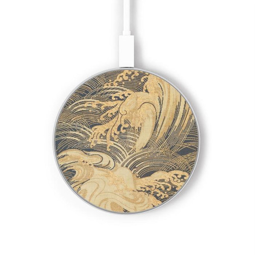 S2680 Japon Art Obi avec des vagues stylisées Chargeur sans fil 15W Type-C iPhone Android Station de charge à lumière LED