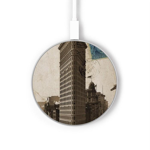 S2832 New York 1903 Flatiron Cartes Postales Bâtiment Chargeur sans fil 15W Type-C iPhone Android Station de charge à lumière LED