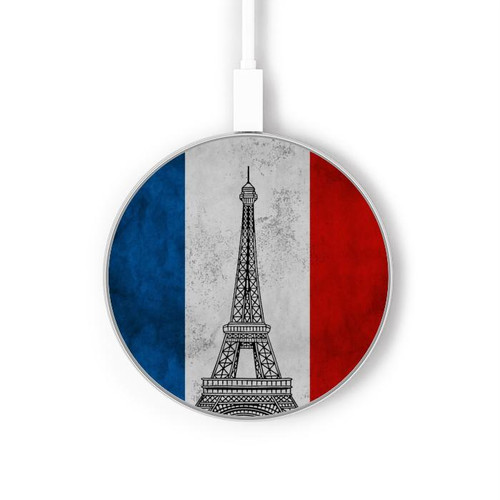 S2859 Drapeau France millésimé Tour Eiffel Chargeur sans fil 15W Type-C iPhone Android Station de charge à lumière LED