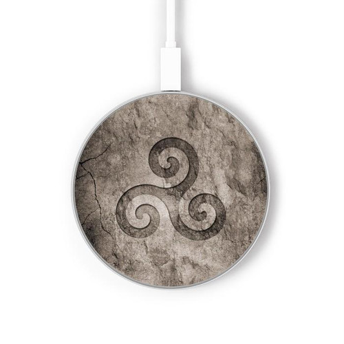 S2892 Symbole Triskele Texture de pierre Chargeur sans fil 15W Type-C iPhone Android Station de charge à lumière LED