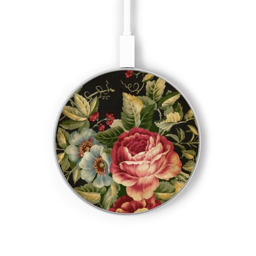 S3013 Roses Antique Millésime Chargeur sans fil 15W Type-C iPhone Android Station de charge à lumière LED