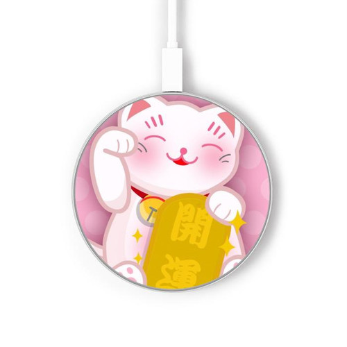 S3025 Rose Maneki Neko chat chanceux Chargeur sans fil 15W Type-C iPhone Android Station de charge à lumière LED