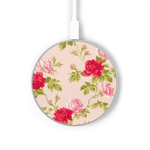 S3037 Jolie Flora Rose Cottage Chargeur sans fil 15W Type-C iPhone Android Station de charge à lumière LED