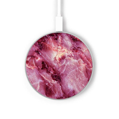 S3052 Rose Marbre Imprimé graphique Chargeur sans fil 15W Type-C iPhone Android Station de charge à lumière LED