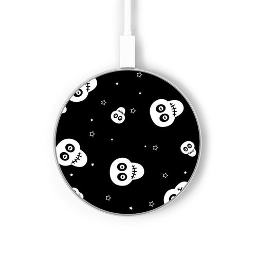 S3261 Sourire Crâne Motif Halloween Chargeur sans fil 15W Type-C iPhone Android Station de charge à lumière LED