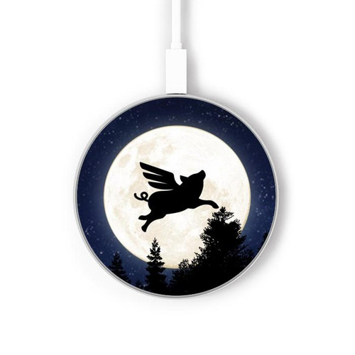 S3289 Cochon Volant Pleine Lune Nuit Chargeur sans fil 15W Type-C iPhone Android Station de charge à lumière LED