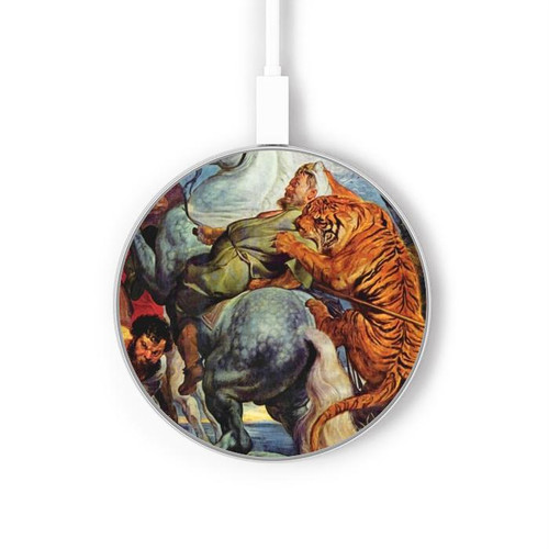 S3331 Peter Paul Rubens Tigre und Lowenjagd Chargeur sans fil 15W Type-C iPhone Android Station de charge à lumière LED