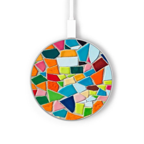 S3391 Art abstrait carreaux de mosaïque graphique Chargeur sans fil 15W Type-C iPhone Android Station de charge à lumière LED