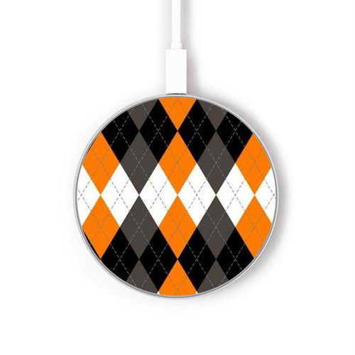S3421 Noir Orange Blanc Argyle Plaid Chargeur sans fil 15W Type-C iPhone Android Station de charge à lumière LED