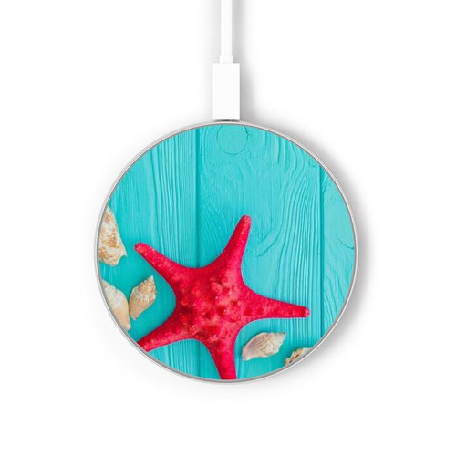 S3428 Aqua Bois Coquille d'étoile de mer Chargeur sans fil 15W Type-C iPhone Android Station de charge à lumière LED