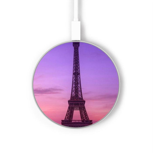 S3447 Paris Eiffel Le coucher du soleil Chargeur sans fil 15W Type-C iPhone Android Station de charge à lumière LED