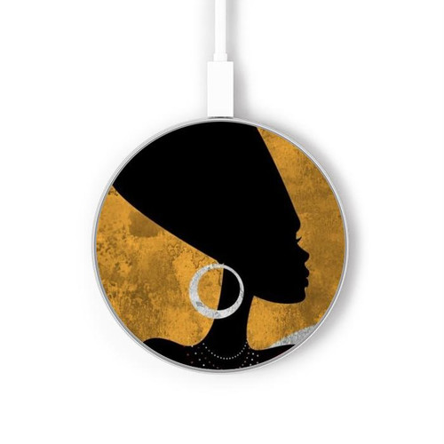 S3453 Africaine Reine Néfertiti Silhouette Chargeur sans fil 15W Type-C iPhone Android Station de charge à lumière LED