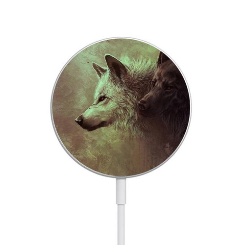 S0931 Loup Blanc Noir Chargeur magnétique sans fil avec MagSafe 15W pour iPhone 16 15 14 13 12