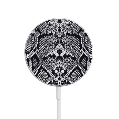 S2855 Blanc Rattle Serpent Imprimé graphique Peau Chargeur magnétique sans fil avec MagSafe 15W pour iPhone 16 15 14 13 12