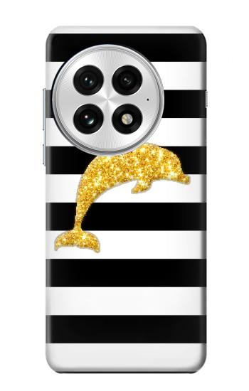 S2882 Noir et blanc rayé Dauphin d'or Etui Coque Housse pour OnePlus 13