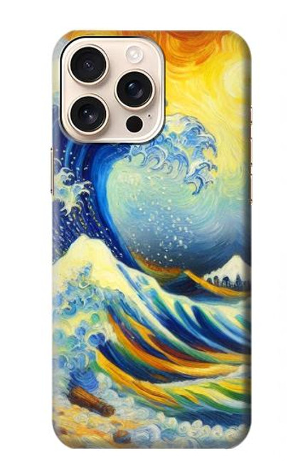 S4005 Peinture à l'huile Grandes vagues Etui Coque Housse pour iPhone 16 pro max