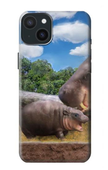 S4031 Bébé hippopotame Famille d'hippopotames Etui Coque Housse pour iPhone 15 Plus