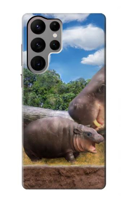 S4031 Bébé hippopotame Famille d'hippopotames Etui Coque Housse pour Samsung Galaxy S23 Ultra
