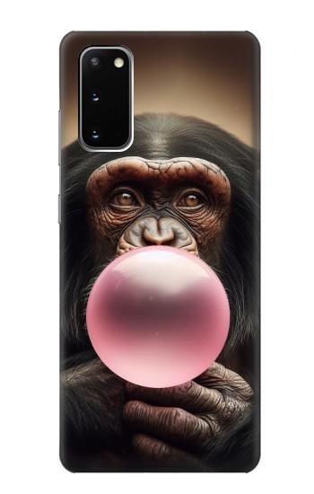 S3973 Chimpanzé soufflant du chewing-gum rose Etui Coque Housse pour Samsung Galaxy S20