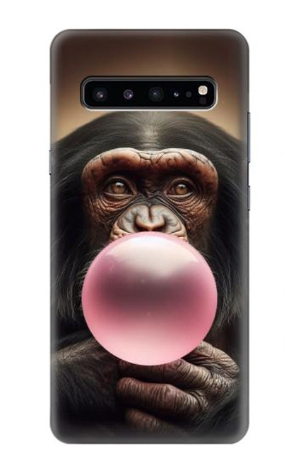 S3973 Chimpanzé soufflant du chewing-gum rose Etui Coque Housse pour Samsung Galaxy S10 5G
