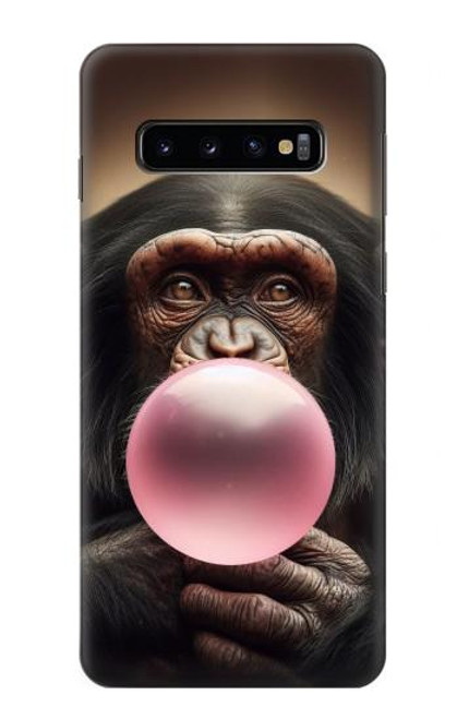 S3973 Chimpanzé soufflant du chewing-gum rose Etui Coque Housse pour Samsung Galaxy S10