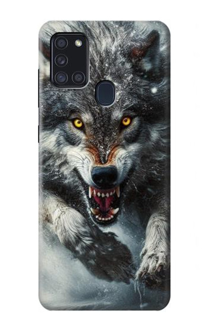 S3965 Loup en colère courant Etui Coque Housse pour Samsung Galaxy A21s