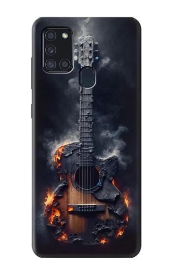 S3972 Graphique de guitare acoustique brûlée Etui Coque Housse pour Samsung Galaxy A21s