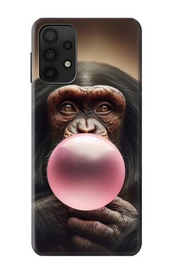 S3973 Chimpanzé soufflant du chewing-gum rose Etui Coque Housse pour Samsung Galaxy A32 5G