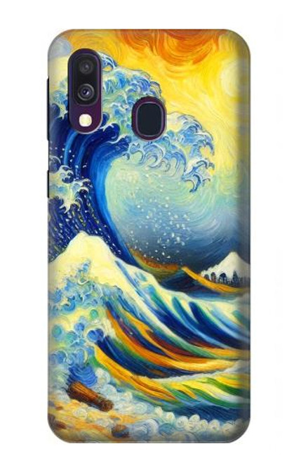 S4005 Peinture à l'huile Grandes vagues Etui Coque Housse pour Samsung Galaxy A40 S4005 Peinture à l'huile Grandes vagues Etui Coque Housse pour Samsung Galaxy A40