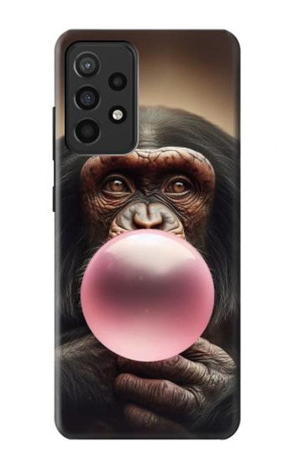 S3973 Chimpanzé soufflant du chewing-gum rose Etui Coque Housse pour Samsung Galaxy A52, Galaxy A52 5G